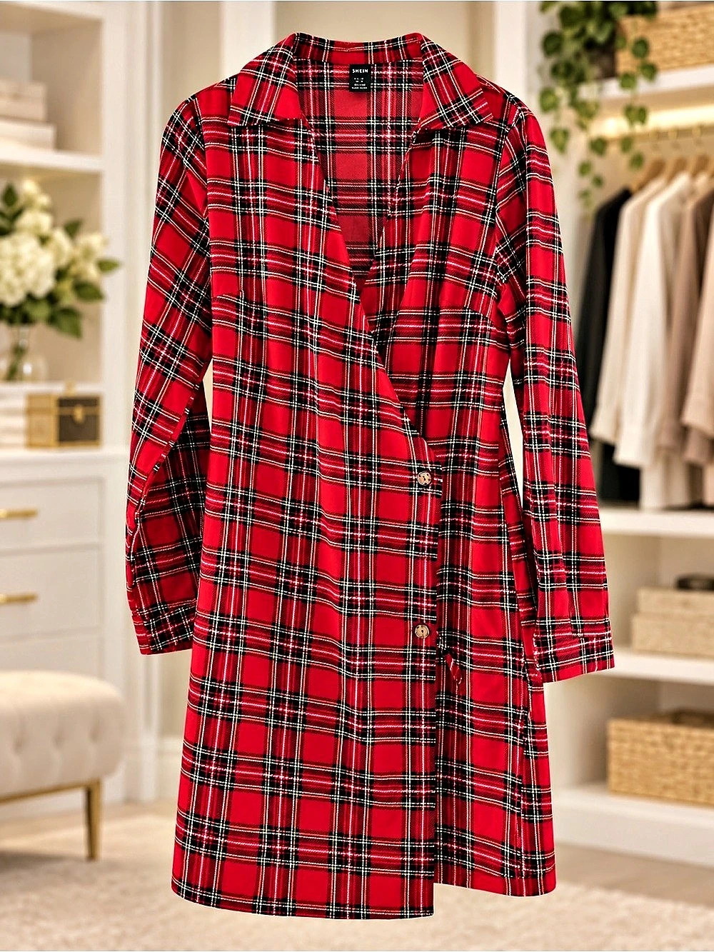 SHEIN Plaid Midi Dress Red & Black Size large